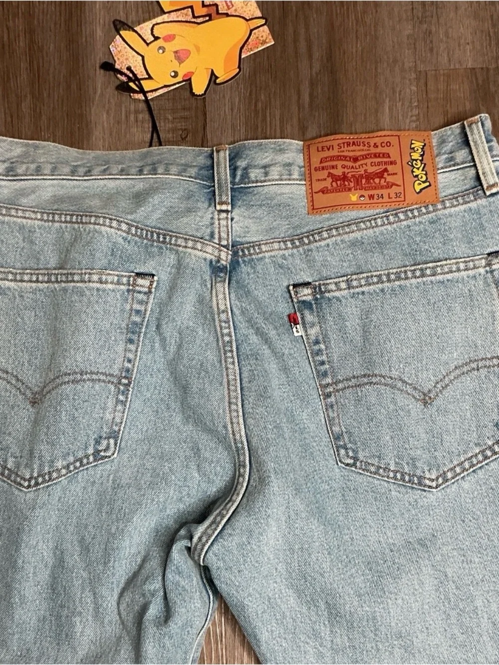 Levi's Light Blue Straight Jeans with Yellow Pikachu Patch